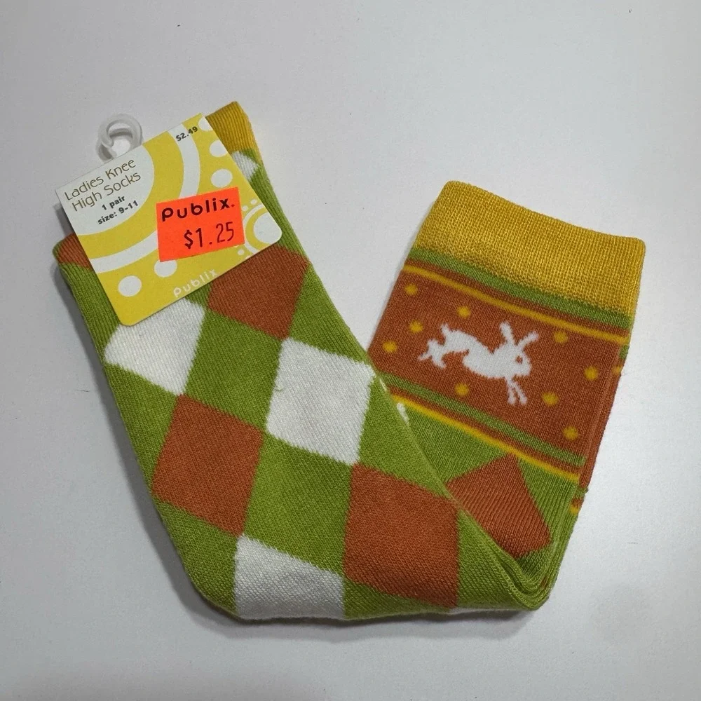 Lot 7 Easter Novelty Chick Print Crew Long Socks Various Sz 7-11 Egg Fun